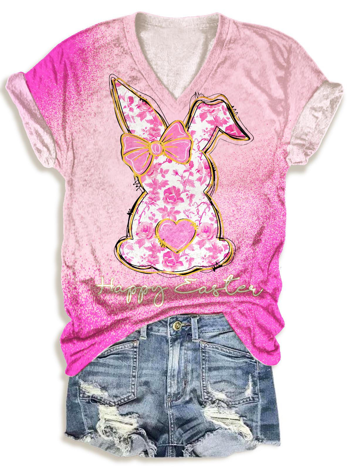 Easter Girl's Flirty Floral Print V-Neck T-Shirt