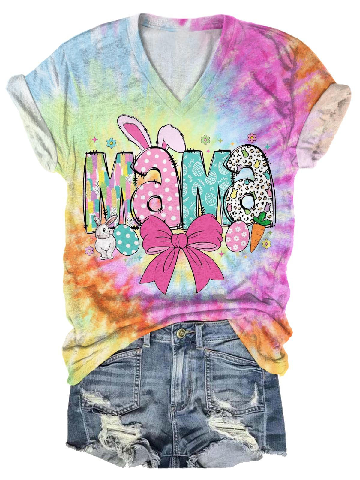 Happy Easter Day MaMa Butterfly Tie Dye Print T-shirt