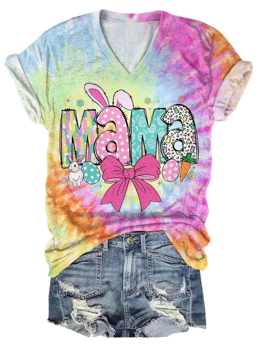 Happy Easter Day MaMa Butterfly Tie Dye Print T-shirt