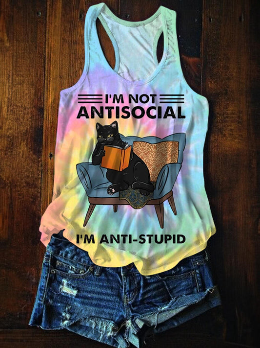 I'm Not Antisocial Printed Casual Tank Top