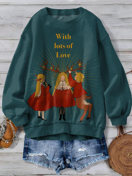 With Lots Of Love Elk Elf Print Long Sleeve Top