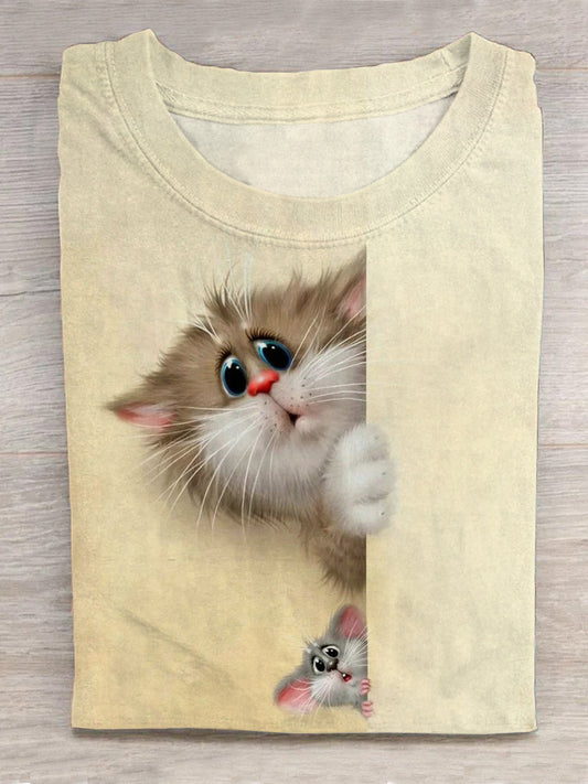 Cute And Funny Cat Crew Neck T-shirt