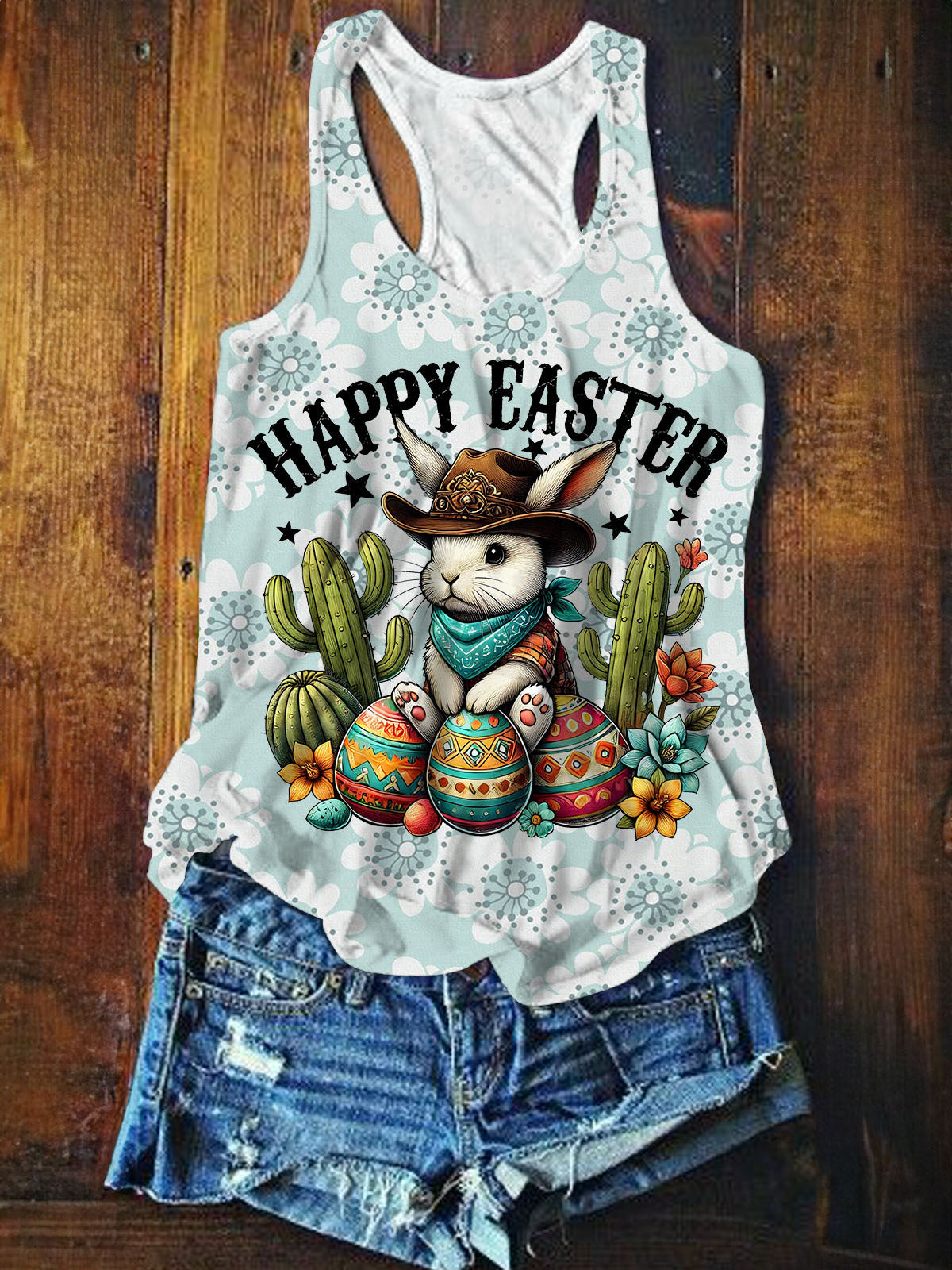 Easter Day Rabbit Egg Western Summer Print T-shirt