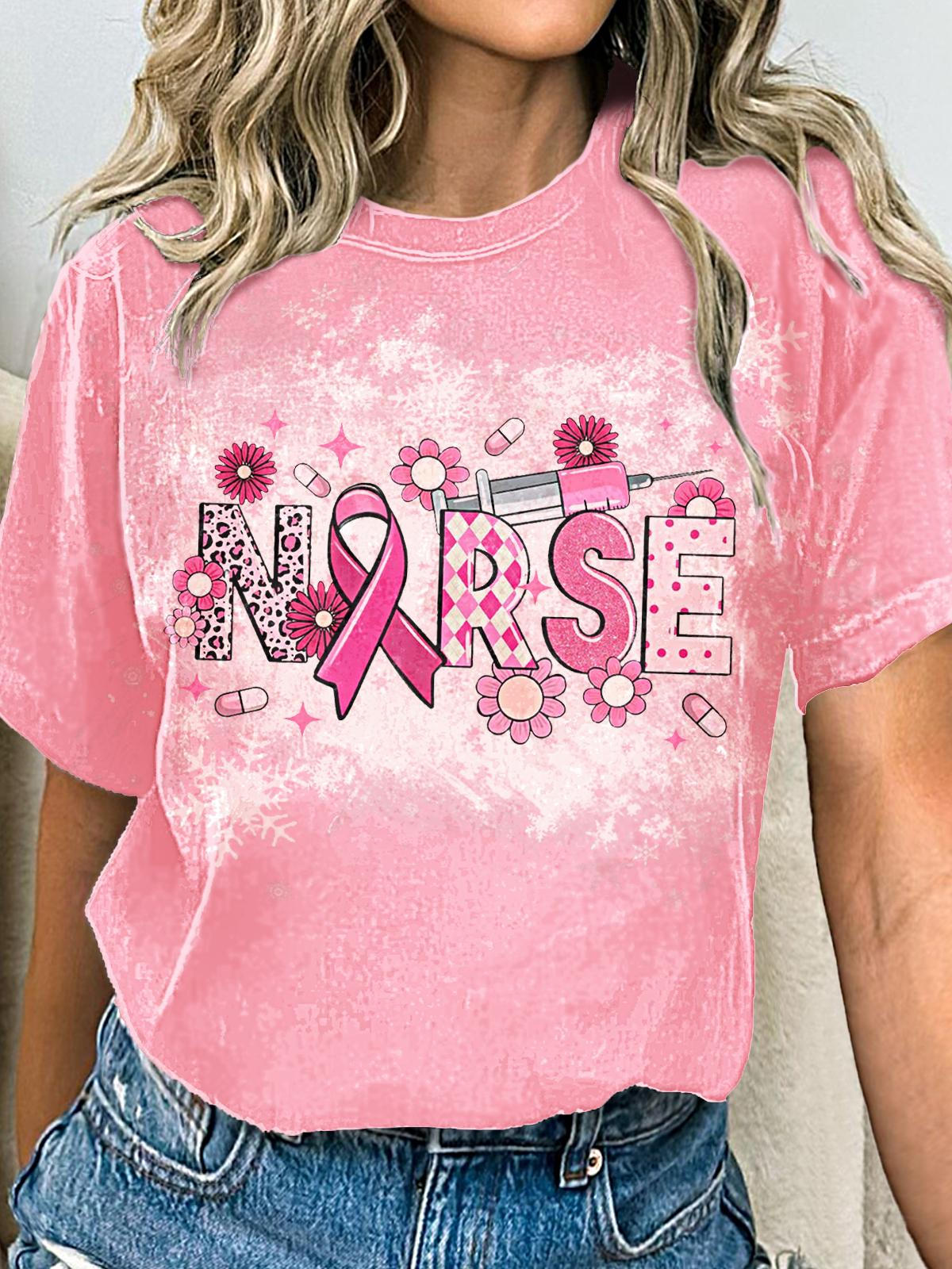 Women's Nurse Breast Cancer Crew Neck T-shirt