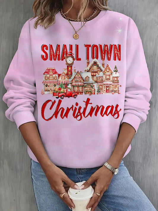 Pink Design Small Town Christmas Long Sleeve Casual Top