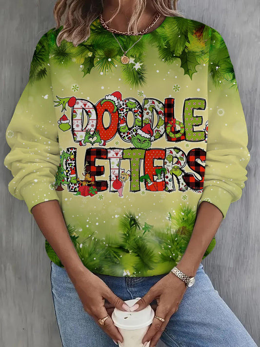 Retro Christmas Letters Long Sleeve Casual Top