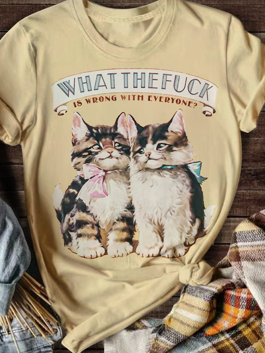 What The Fuck Is Wrong With Everyone Cat Vintage Print T-shirt