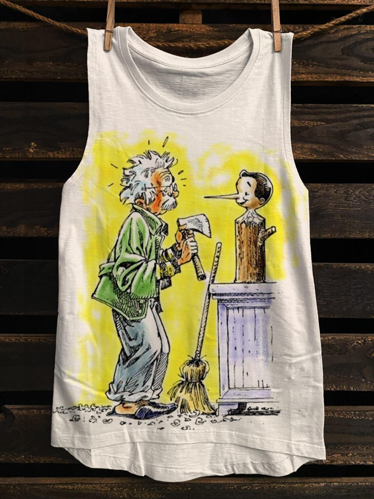 Vintage Pinocchio Printed Sleeveless Tank Top