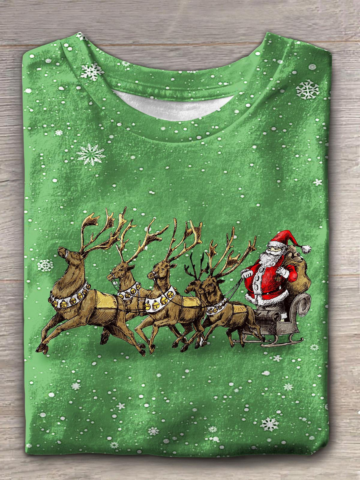 Women's Denim Santa & Reindeer Crew Neck T-shirt