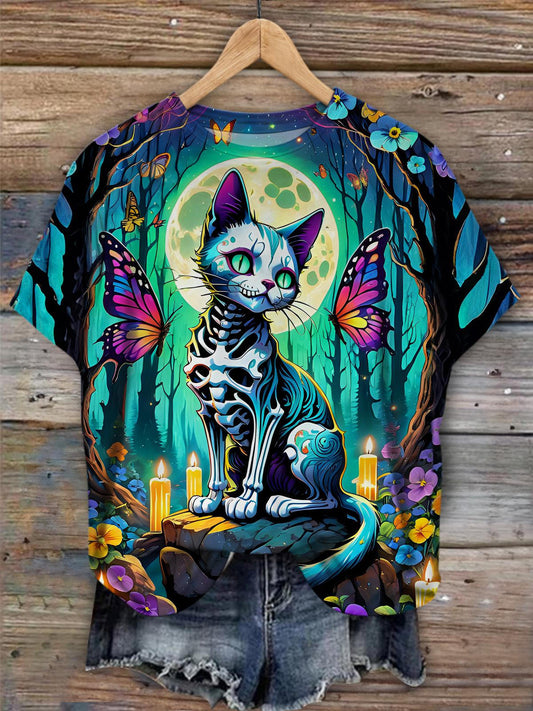 Colored Dead Cat Crew Neck T-shirt