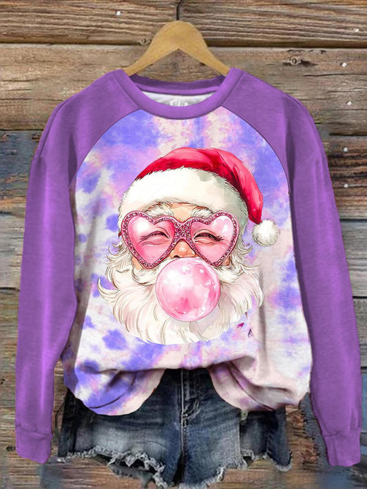 Women's Christmas Cute Santa Claus Splicing Print Long Sleeve Top