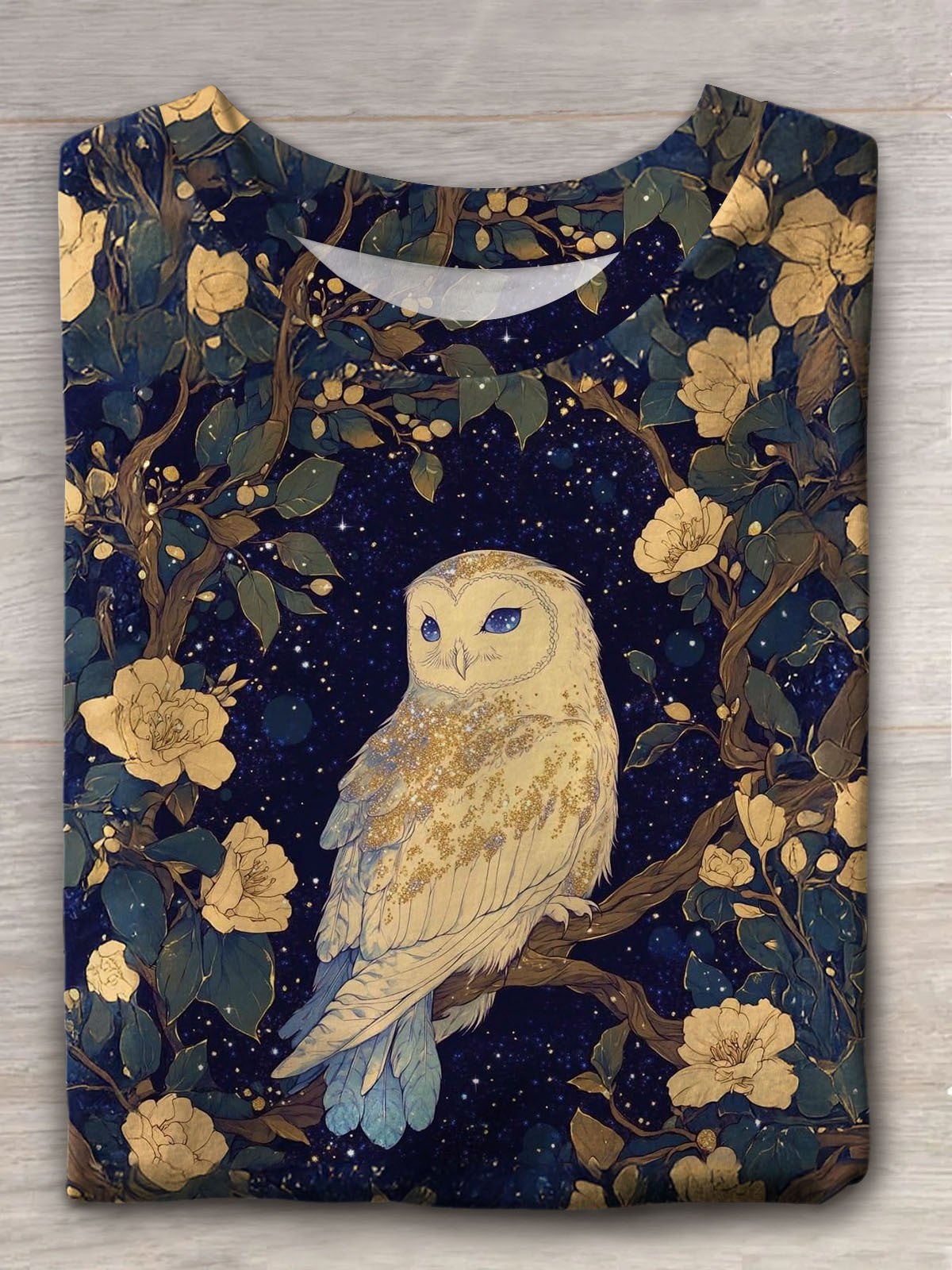 Women's Owl Vine Floral Illustration Art Print T-shirt