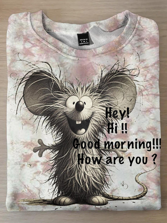 Hey Hi Good Morning Possum Vintage Print Long Sleeve Top