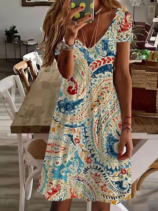 V Neck Short Sleeve Dress