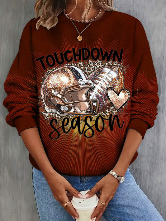 Women's Touchdown Season Football Print Casual Long Sleeve Top