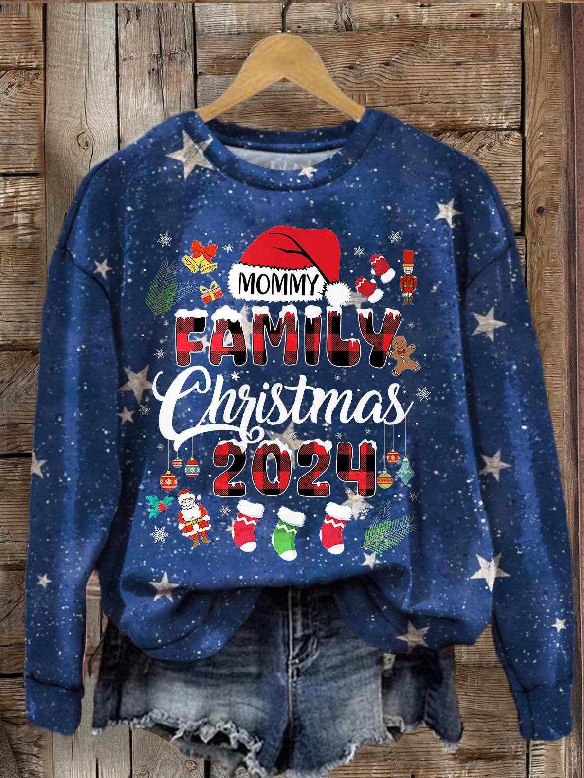 Mommy Family Christmas 2024 Star Long Sleeve Top