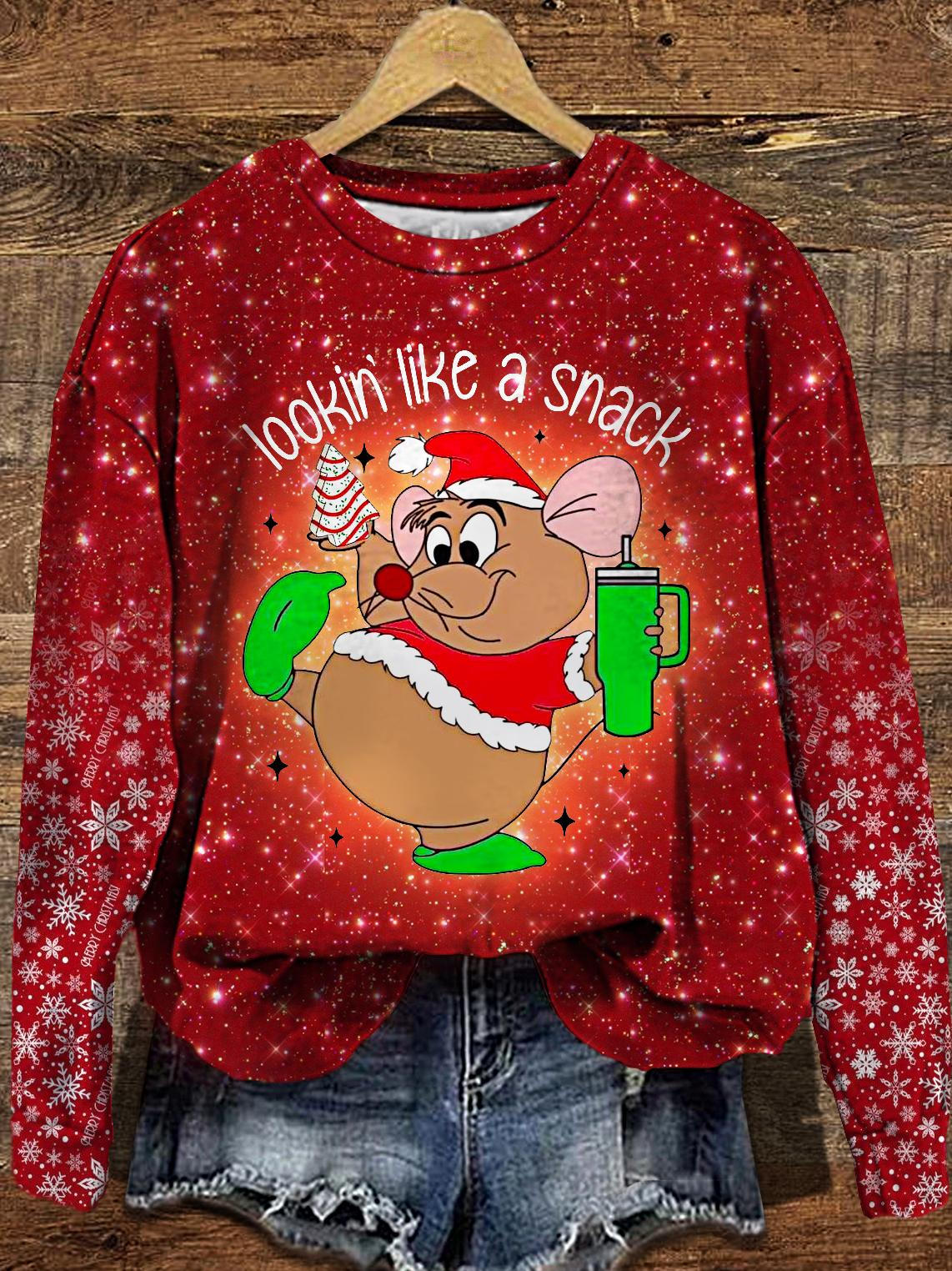 Women's Christmas Lucy Snacks Long Sleeve Casual Top