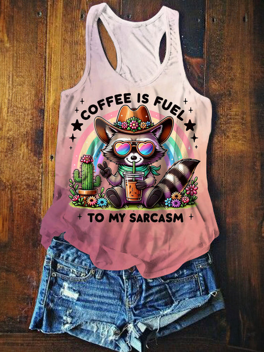 Coffee Is Fuel Women's Raccoon Rainbow Print Tank Top