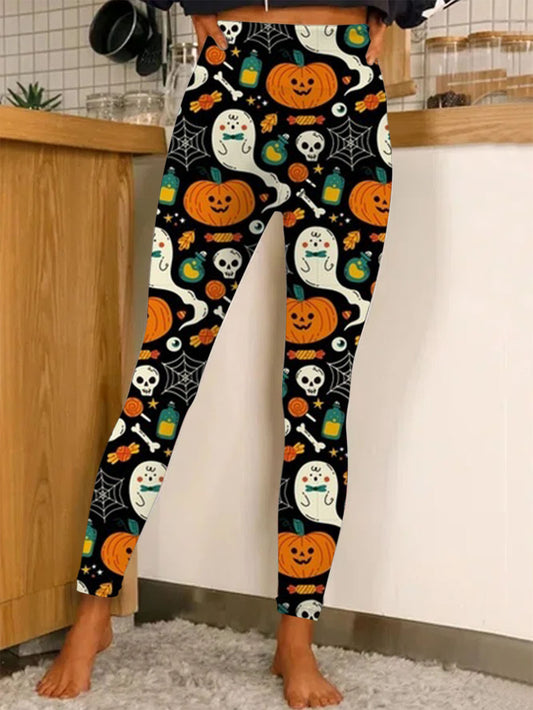 Fall Pumpkin Ghost Print Leggings