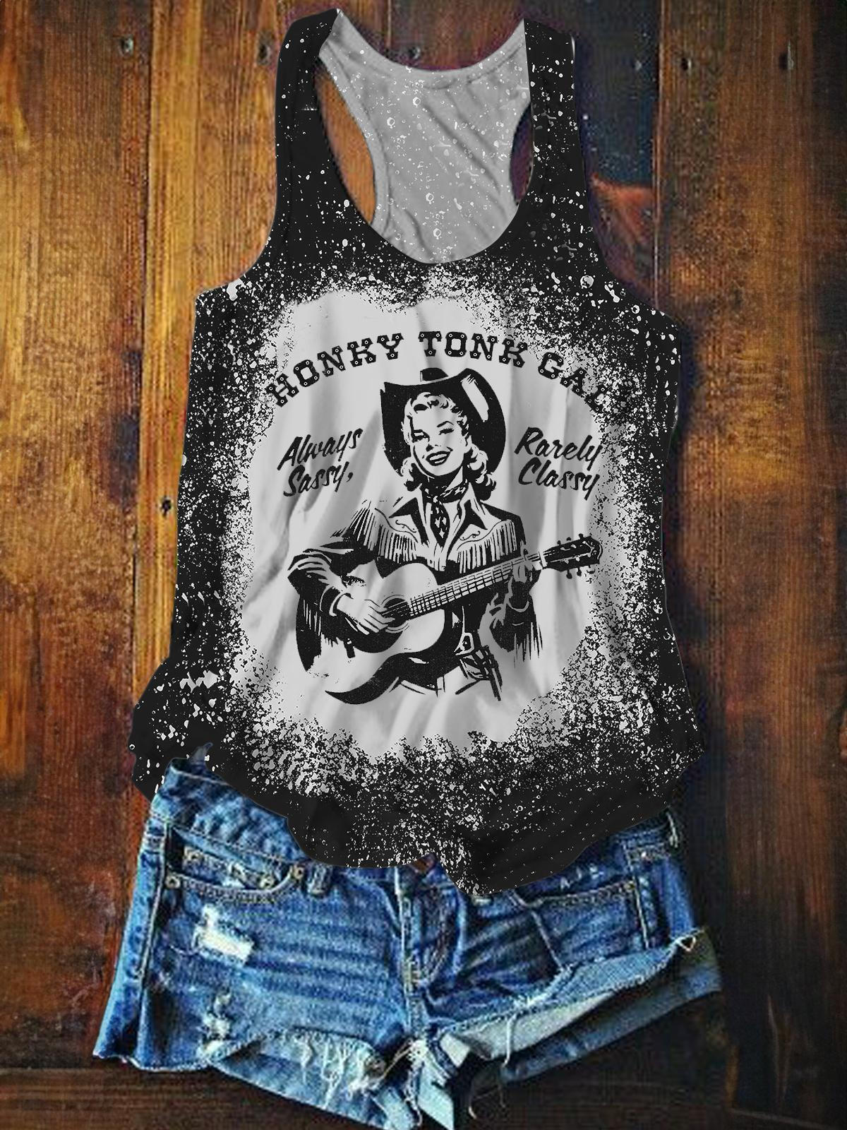 Honky Tonk Gal Vintage Print Sleeveless Tank Top