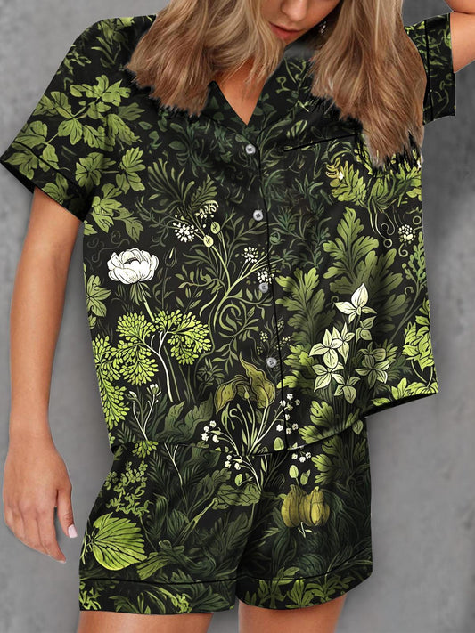 Women's Vintage Floral Print Casual Pajama Set