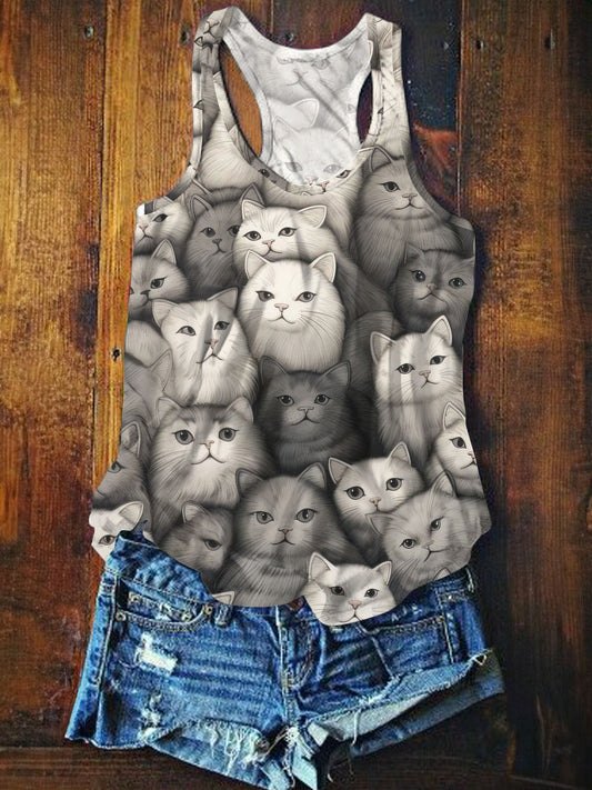 Women's Summer Cute Cat Print Sleeveless Tank Top