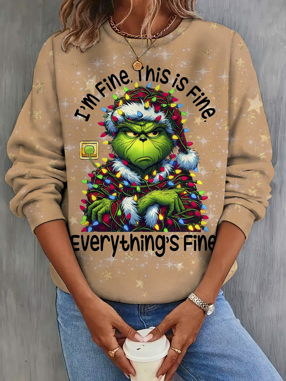 I'm Fine This Is Fine Christmas Print Long Sleeve Top