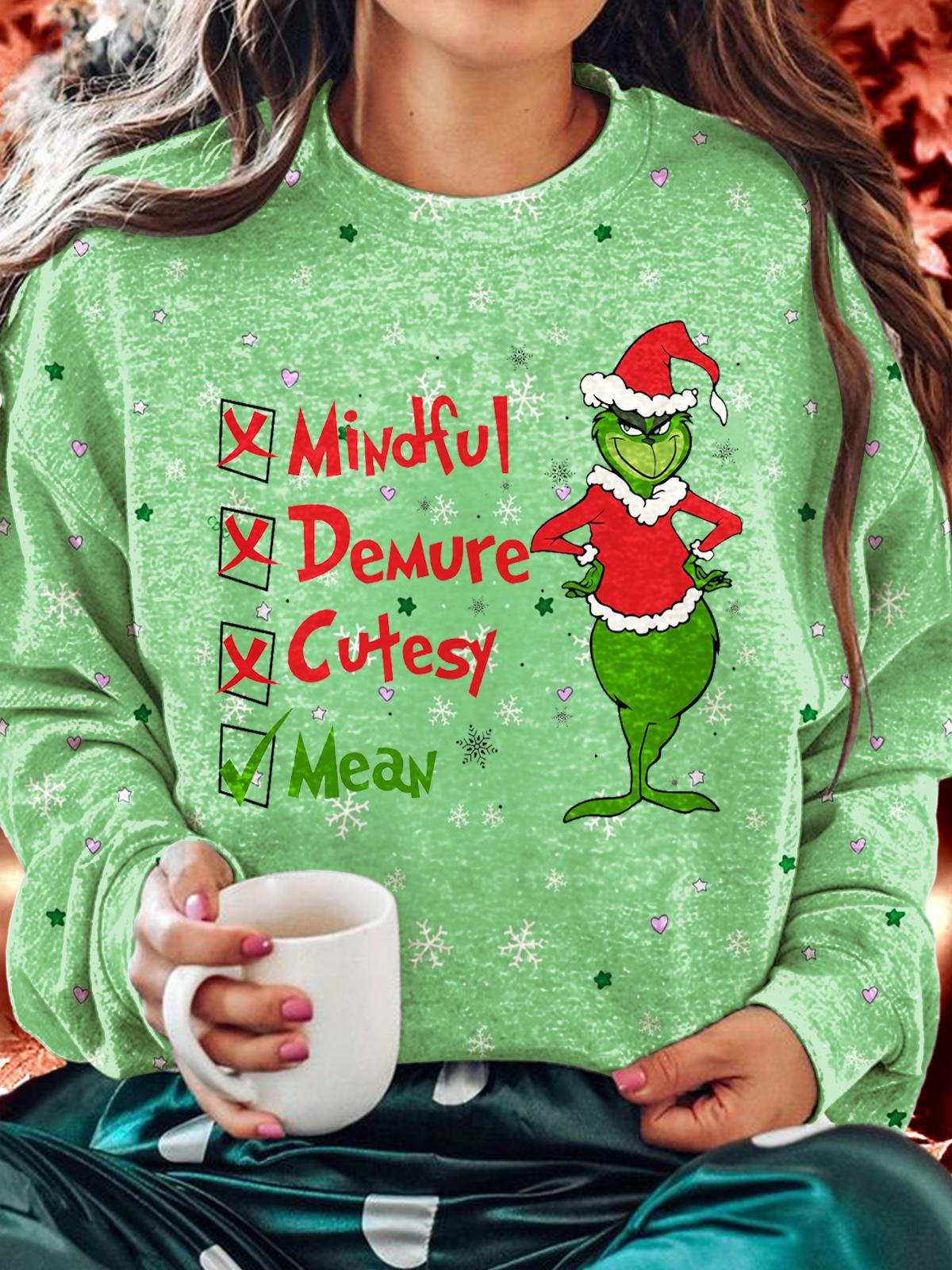 Christmas Mean Guys Printed Long Sleeve Casual Top