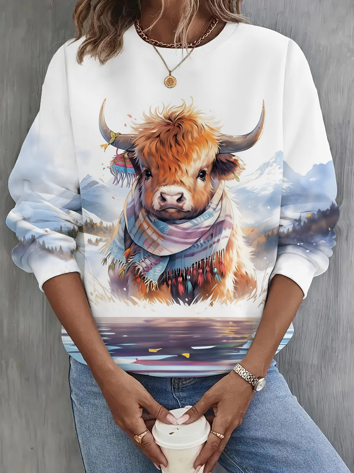 Highland Cow Print Long Sleeve Top