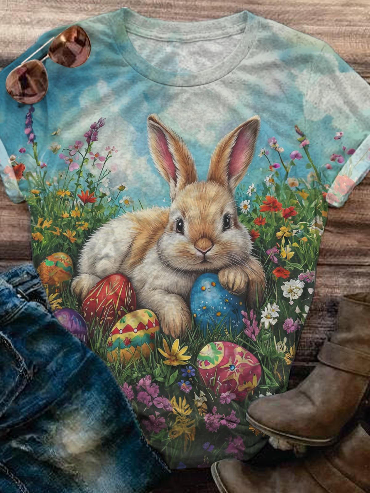 Cute Easter Bunny Crew Neck T-shirt