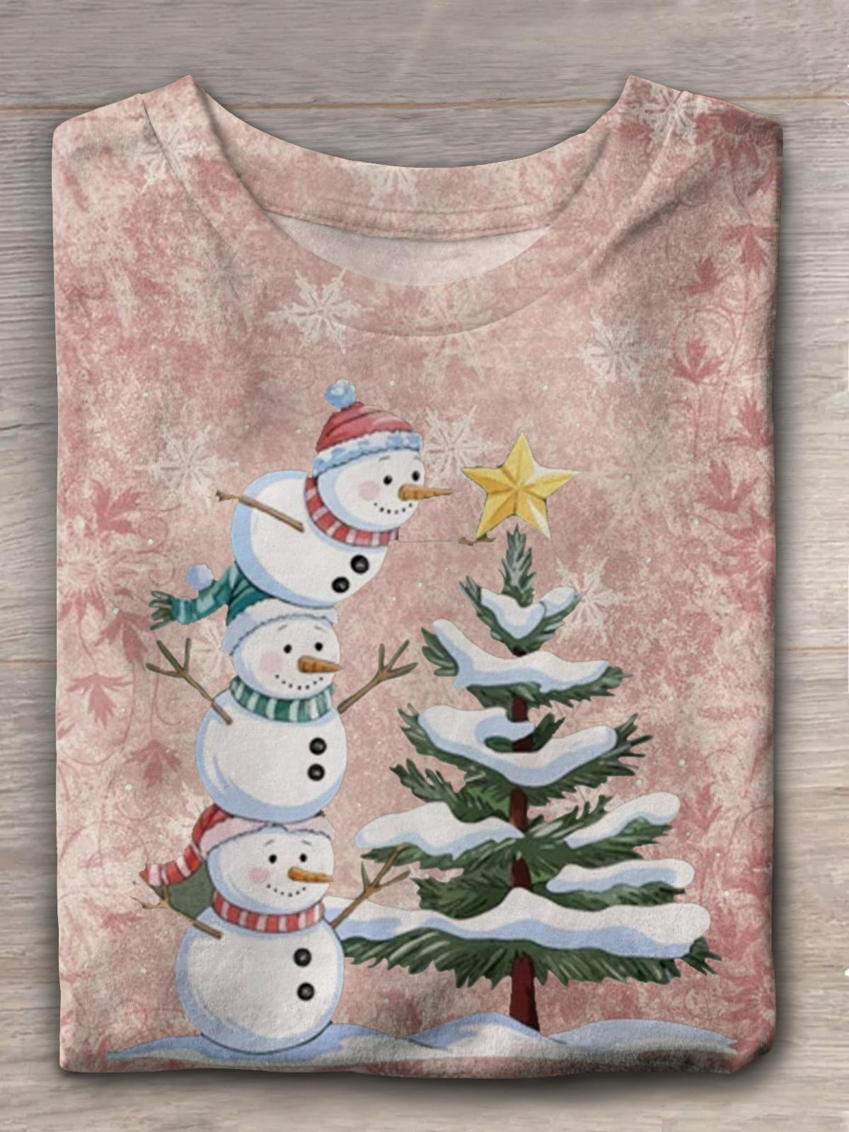 Cute Christmas Snowman Making Fun Crew Neck T-shirt