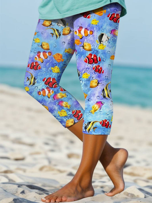 Tropical Fish Print Stretch Leggings