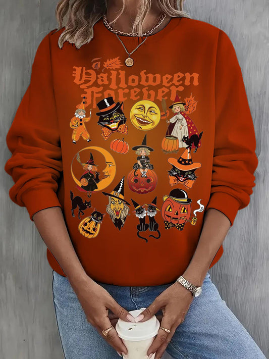 Women's Halloween Illustration Print Long Sleeve Top