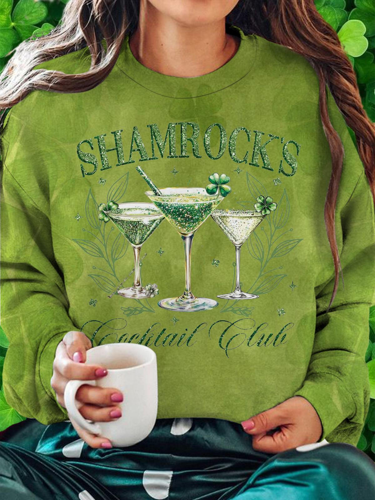 Shamrock's Coctail Club Printed Long Sleeve Casual Top