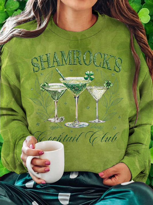 Shamrock's Coctail Club Printed Long Sleeve Casual Top