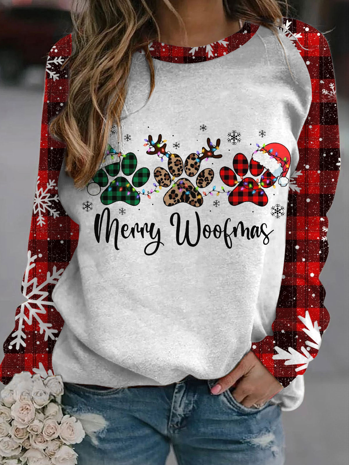 Merry Christmas Paws Long Sleeve Casual Top