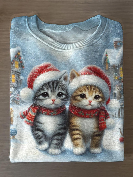 Christmas Cute Cat Printed Long Sleeve Casual Top