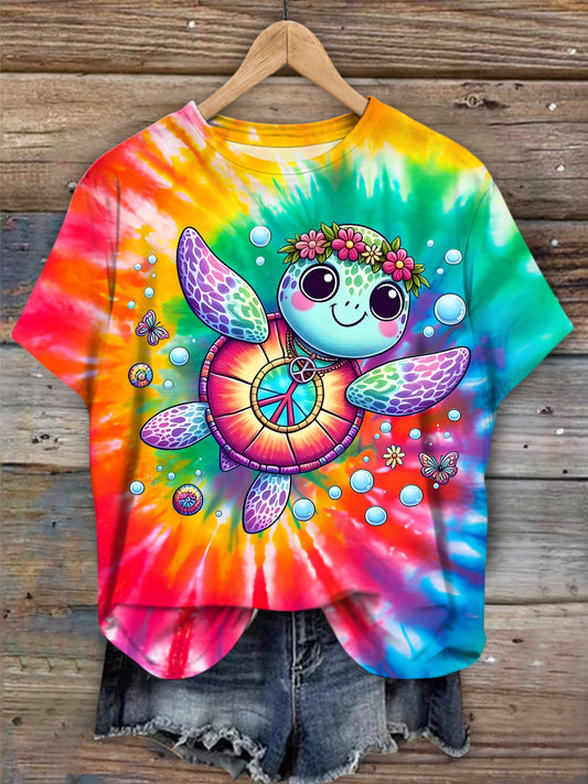 Turtle Tie Dye Hippie Crew Neck T-shirt