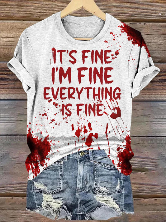 It's Fine Funny Spooky Crew Neck T-shirt