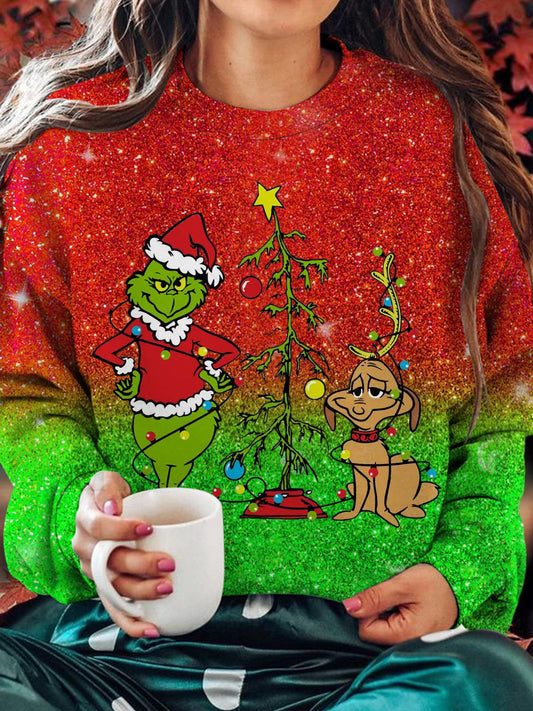 Waiting For Christmas Printed Long Sleeve Casual Top