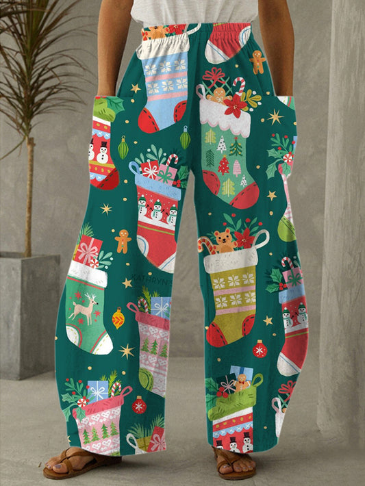 Women's Christmas Stockings Print Casual Pants