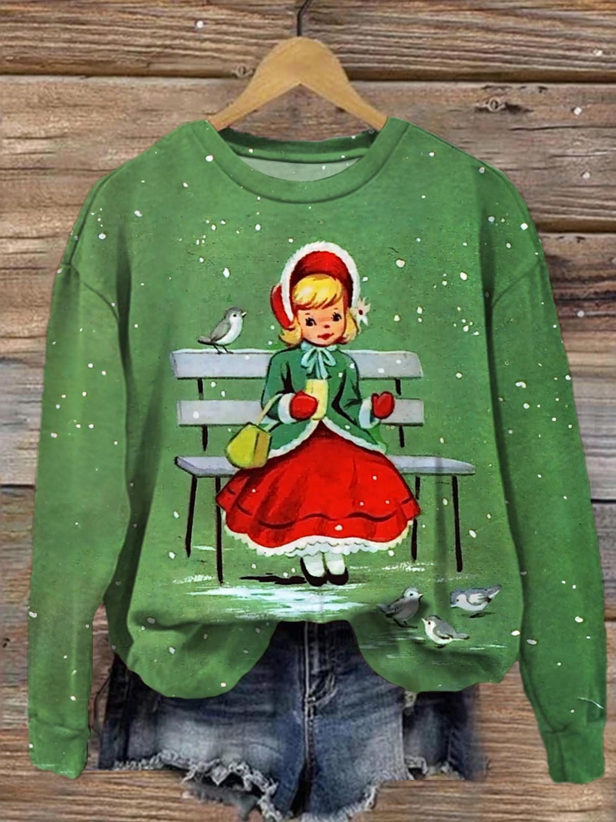 Christmas Little Girl Printed Long Sleeve Casual Top