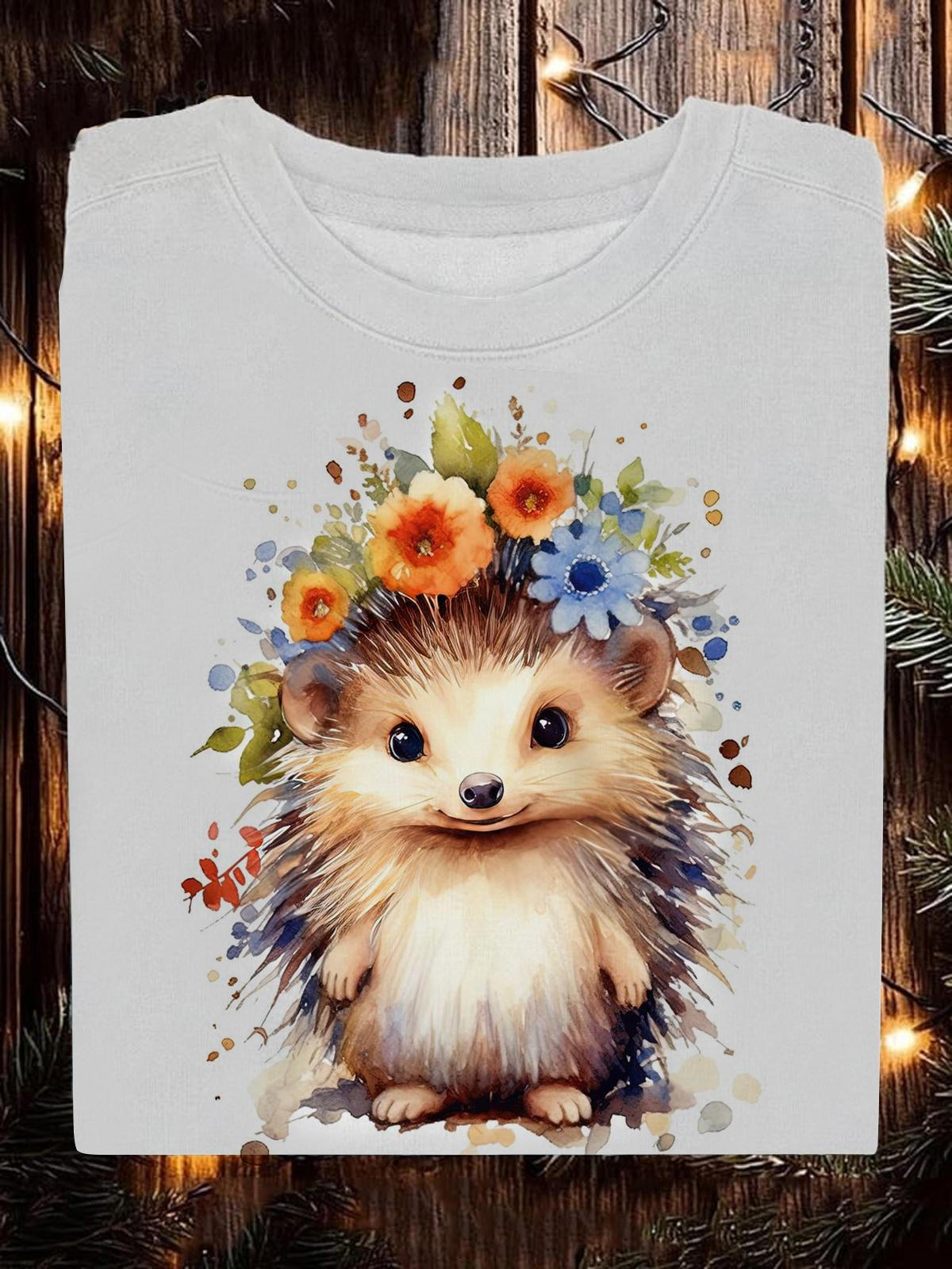 Cute Hedgehog With Flowers Long Sleeve Sweatshirt