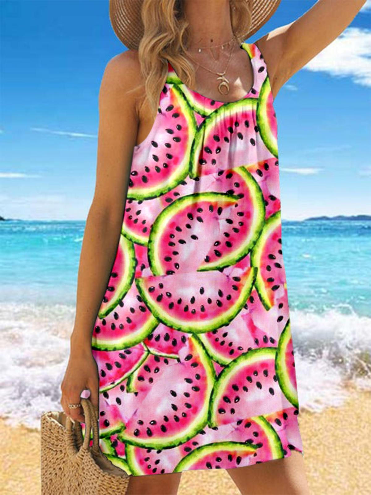 Summer Watermelon Print Casual Beach Dress