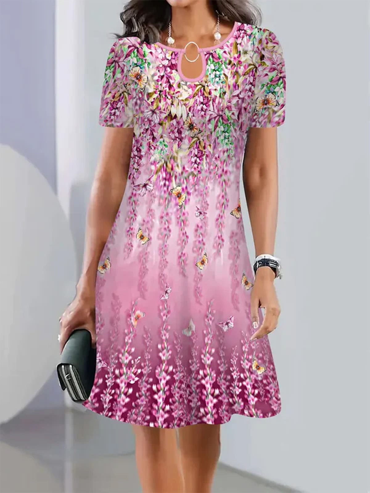 Women's Gradient Flower Print Casual Dress