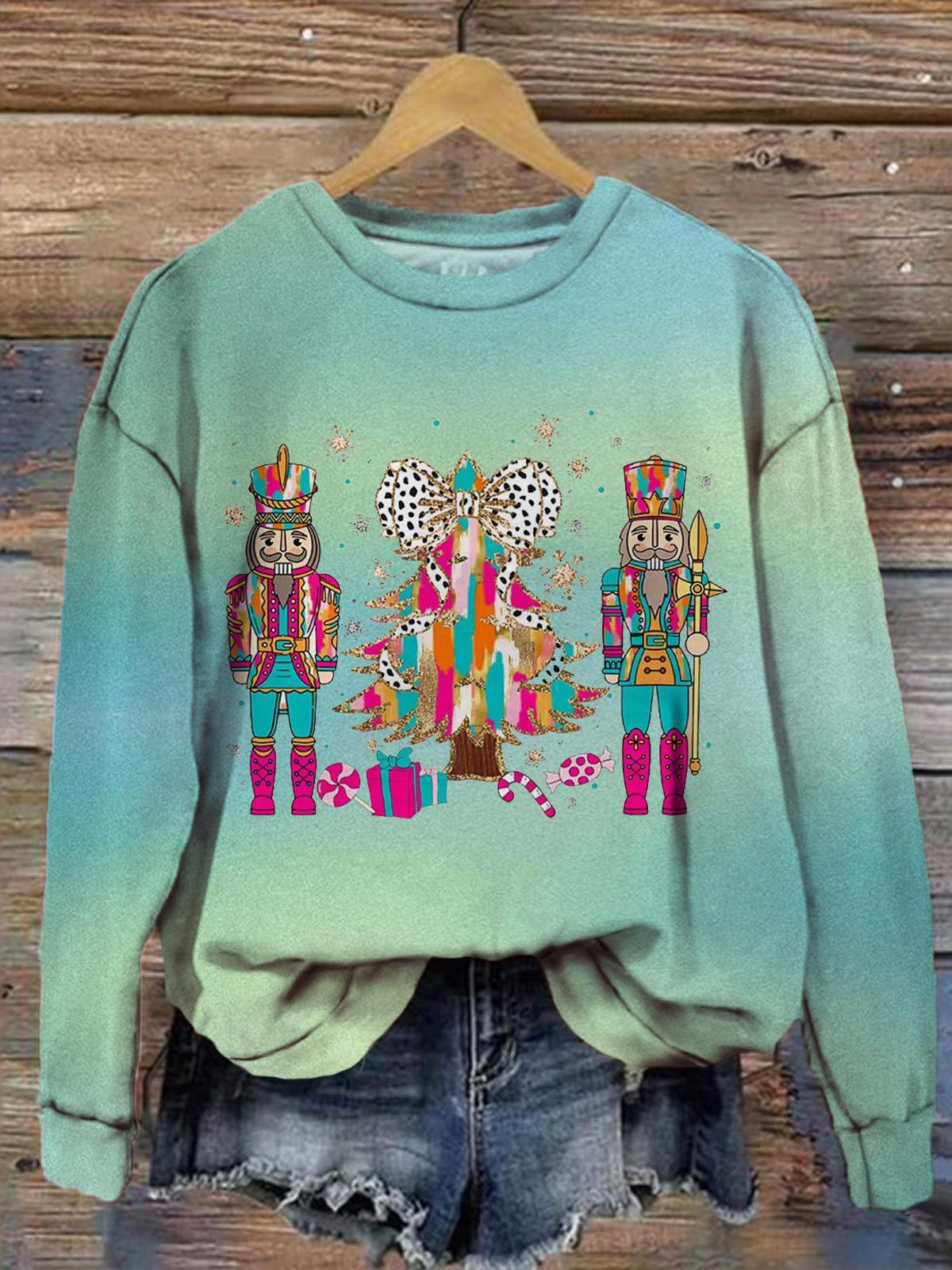 Women's Christmas Tree Puppet Funny Print Long Sleeve Top