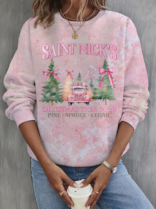 Saint Nicks Christmas Tree Farm Long Sleeve Casual Top