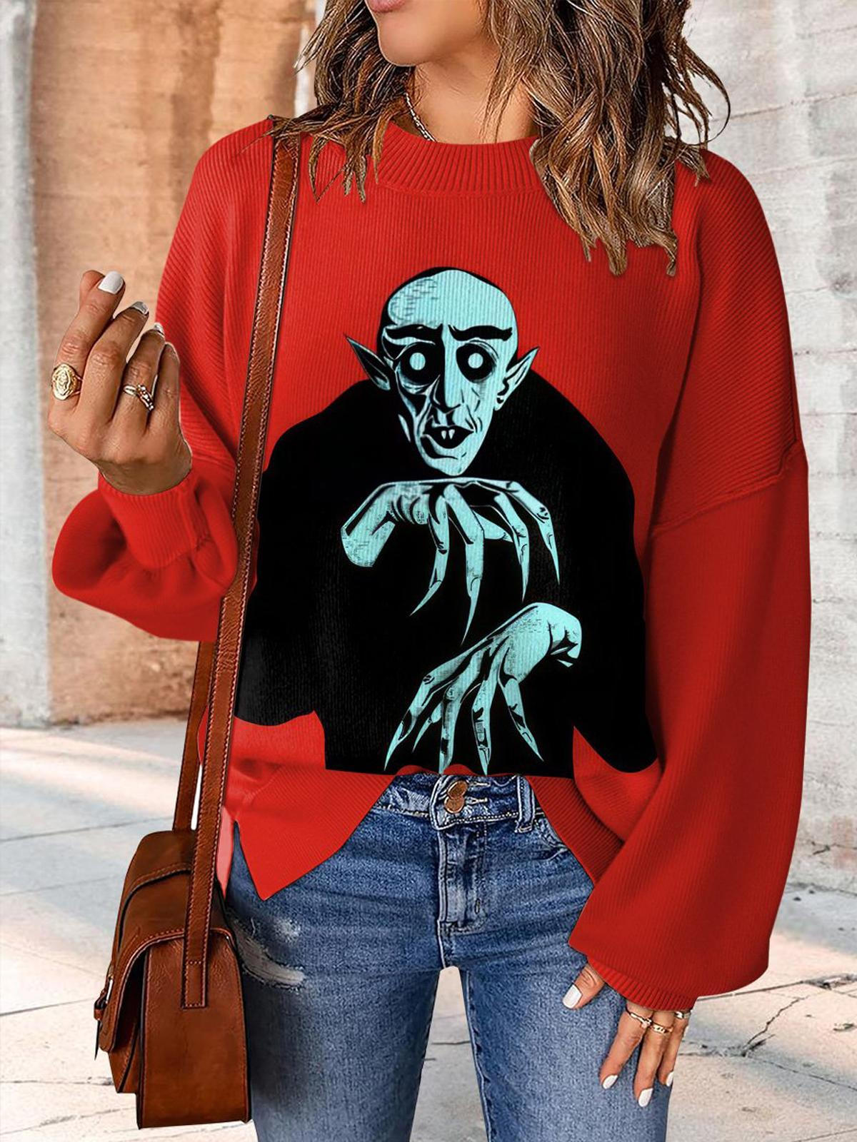 Women'S Colorful Monster Halloween Round Neck Casual Sweater