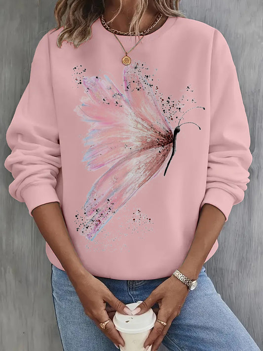 Women's Pink Butterfly Long Sleeve Casual Top