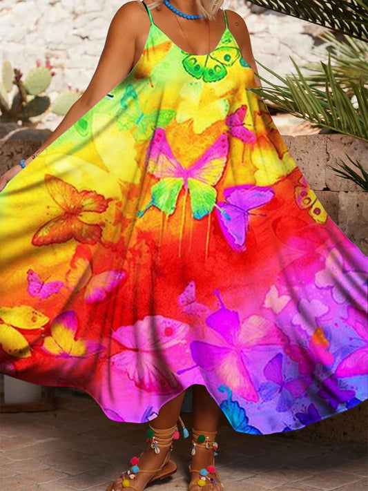 Women's Colorful Butterfly Print Casual Dress